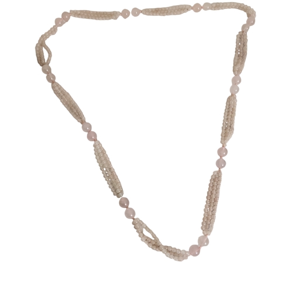 Chinese Antique Knotted Rose Quartz Beaded Necklace